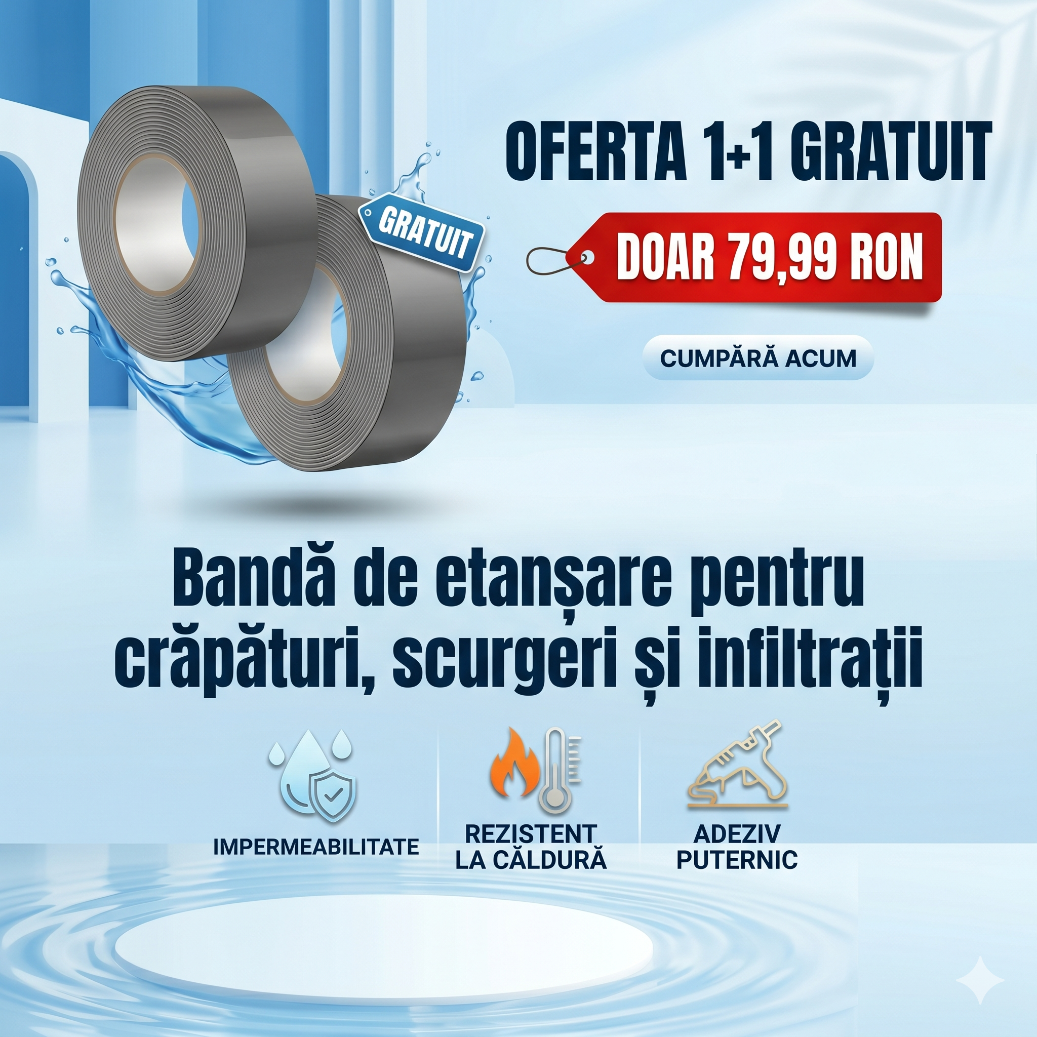 Bandă pentru crapaturi, scurgeri si infiltratii (1+1 GRATIS)